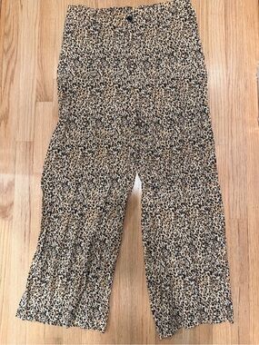 Leopard Print Wide-Leg Pants - Beige/Black